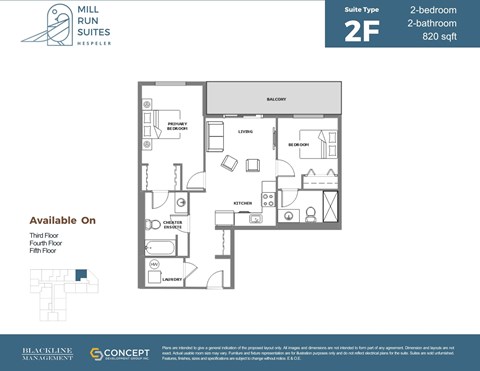 Floor plan for 2 beds, 2 baths, 820 sqft